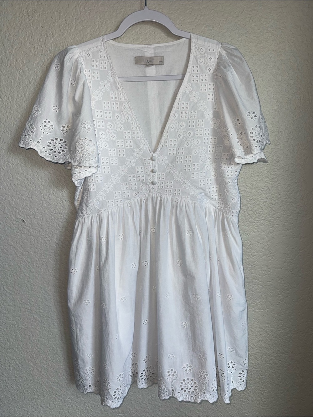 LOFT White Eyelet V-Neck Mini Dress